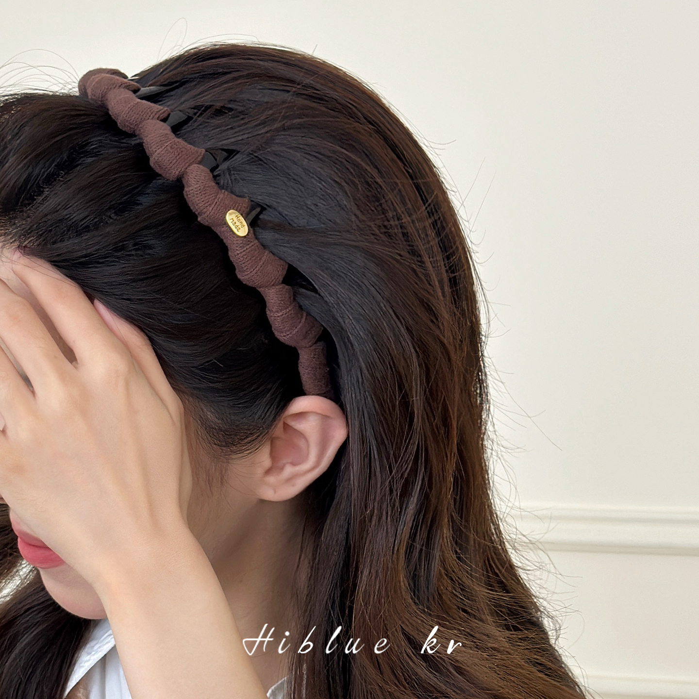 海蓝蓝美拉德咖色毛线发箍带齿