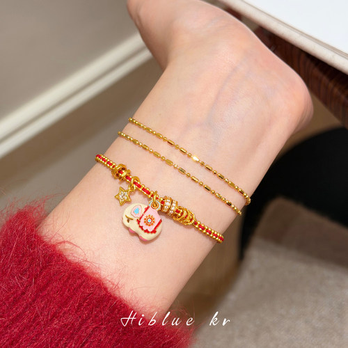 海蓝蓝滴釉小象吊坠编织红绳手链