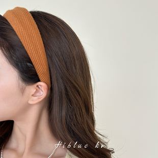 韩系高颅顶宽边南瓜色毛线发箍女秋冬日常外戴头饰头箍2025新款