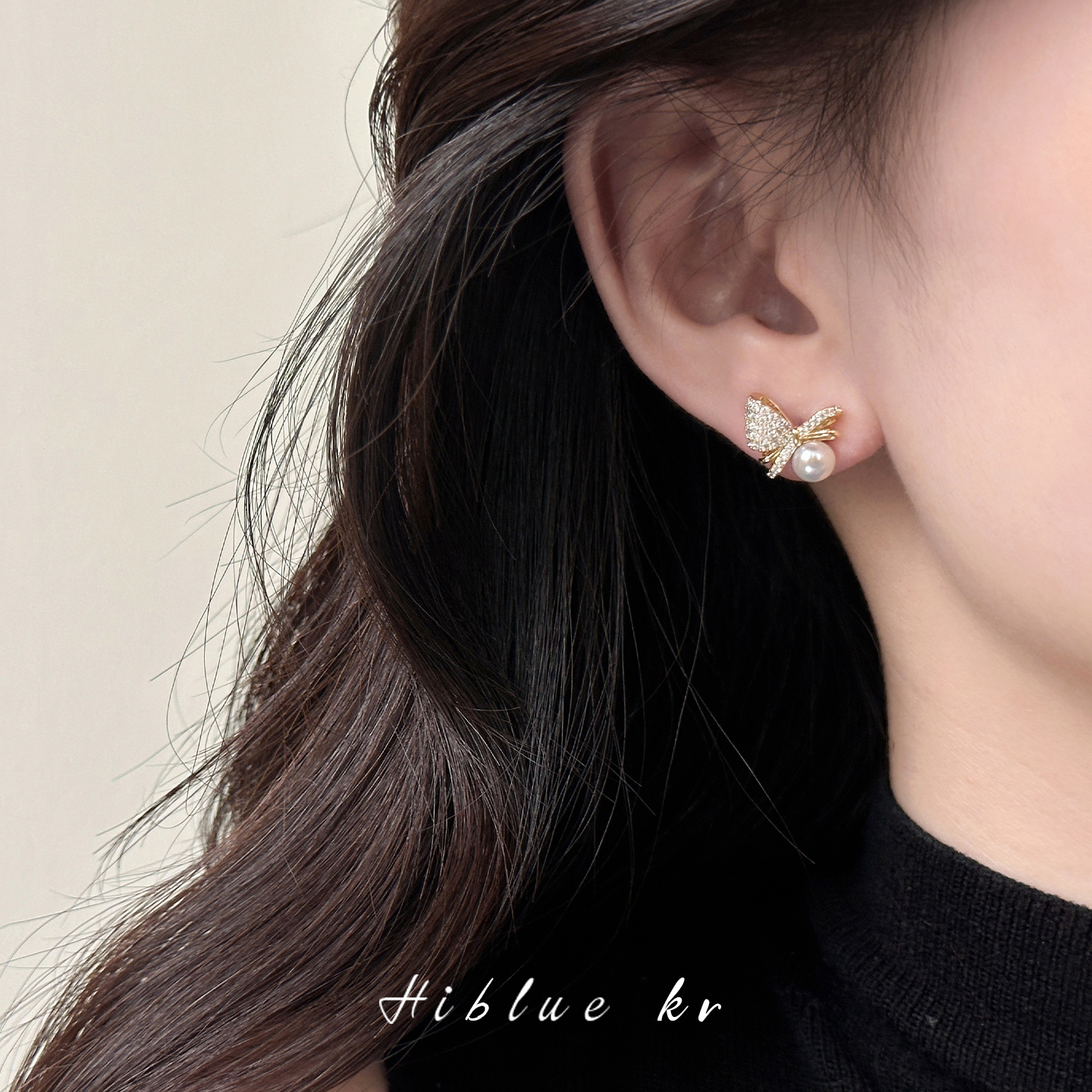 海蓝蓝天然淡水珍珠蝴蝶结耳钉