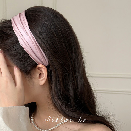 海蓝蓝缎面粉色宽边高颅顶发箍