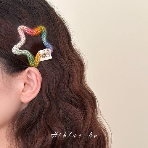 海蓝蓝彩色毛线五角星星刘海发夹