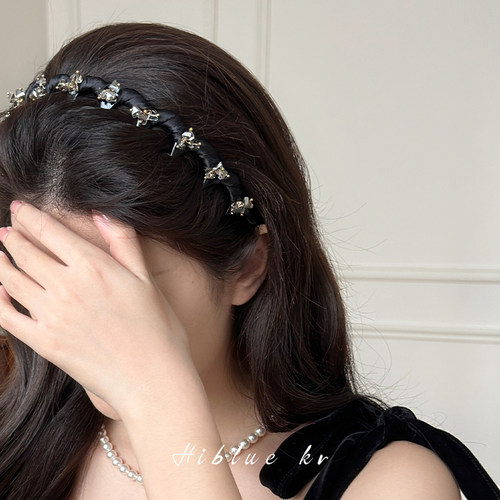 海蓝蓝水钻黑色齿梳倒梳发箍