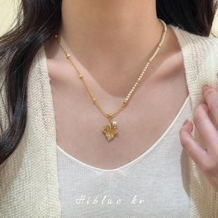 轻奢小众高级感气质施家珍珠项链女秋冬枫叶吊坠毛衣链长款2026