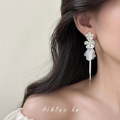 锆石花朵贝壳海边度假风流苏长款 高级感 耳环女方圆脸耳饰2026新款