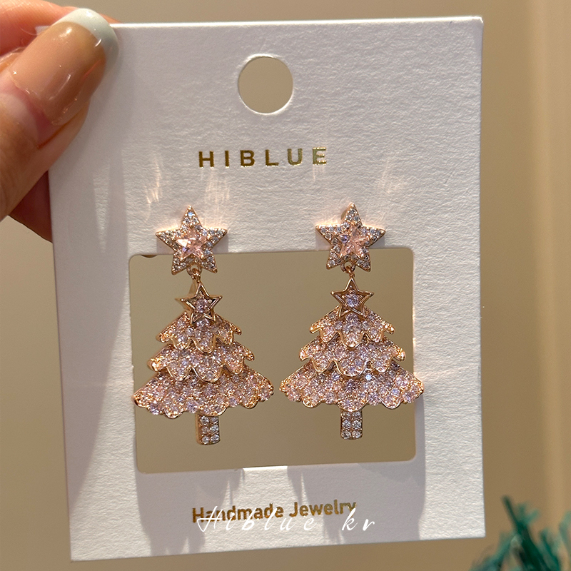 水钻圣诞树耳环轻奢高级感
