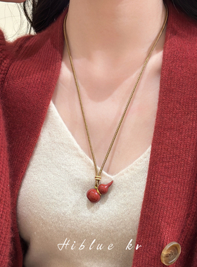 海蓝蓝中式编绳红色葫芦吊坠项链