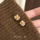 香槟色珍珠锆石烟花耳钉女秋冬轻奢高级感气质耳环耳饰2026新款