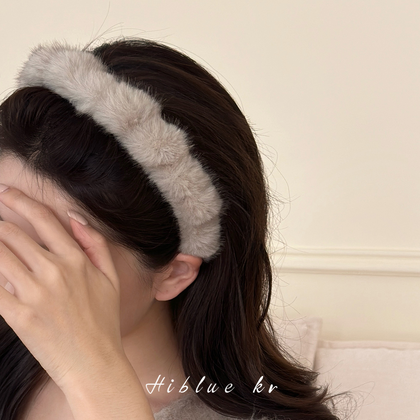 海蓝蓝棕色豹纹高颅顶毛绒发箍