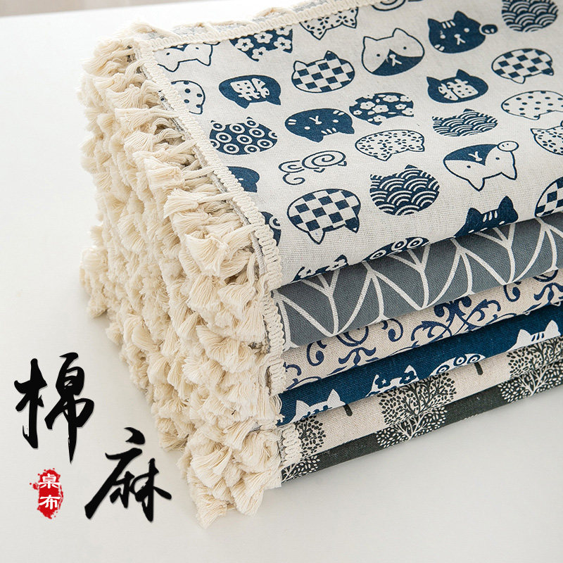 棉麻桌布ins风日式小清新流苏书桌垫防尘盖巾长方形茶几餐桌台布