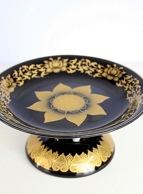 佛前供盘果盘 黑色金莲花供果盘果碟水果盘佛堂莲花供盘