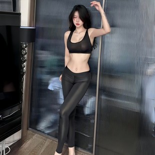冰丝拉链瑜伽裤开裆免脱性感丝袜套装女士运动大码200斤吊带内衣