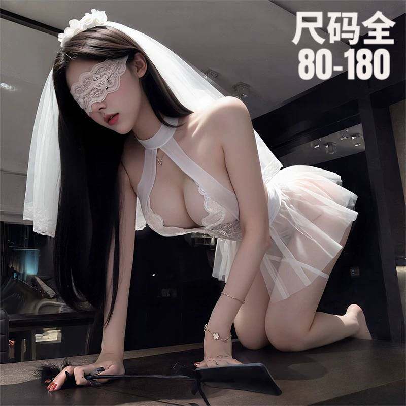 大码新娘性感白色蕾丝肚兜女内衣挂脖镂空制服套装qqny成人睡裙女