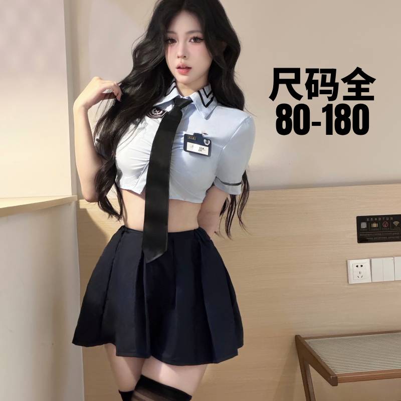 大码学院JK制服套装女黑色百褶裙领带睡衣性感睡裙胖mm情调学院风