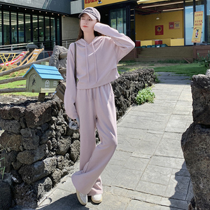粉紫色运动休闲卫衣女2025春季新款韩系慵懒风休闲裤潮图片