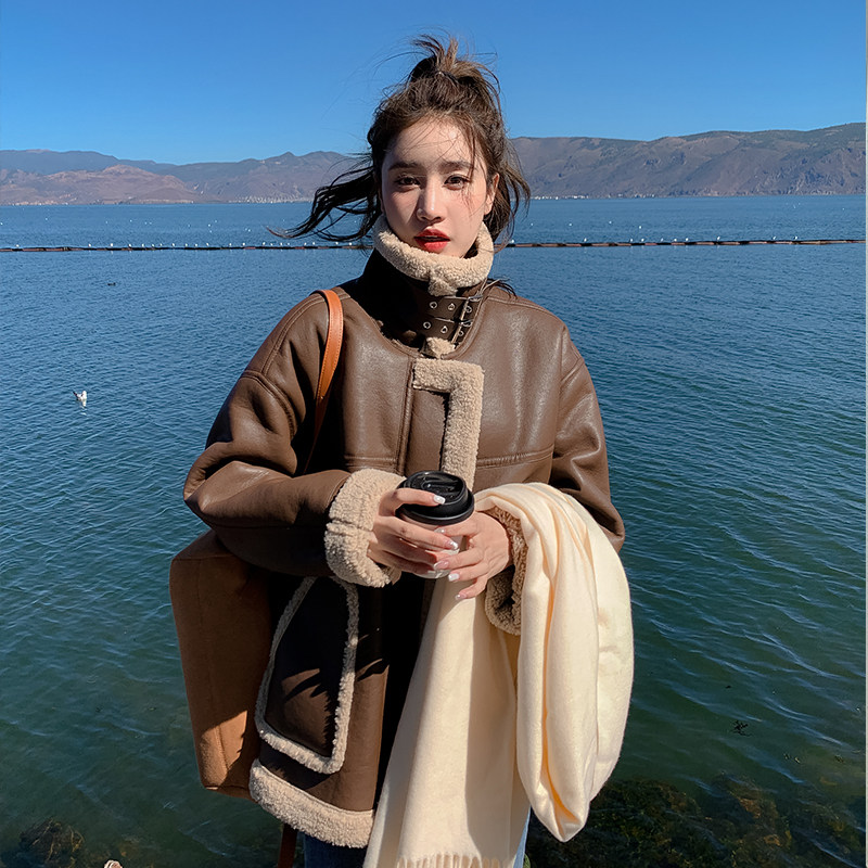 【现货】PU皮拼羊羔毛皮毛一体684-P185-K278,女装派克服,浙宝113