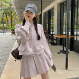 法式气质名媛小香风套装裙女春季新款高级感马甲衬衫百褶裙三件套，女装套装/套裙，浙宝113