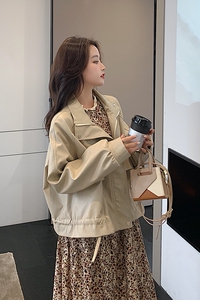 杏色皮衣外套女短款女春秋新款韩版宽松chic小个子港风PU皮夹克图片