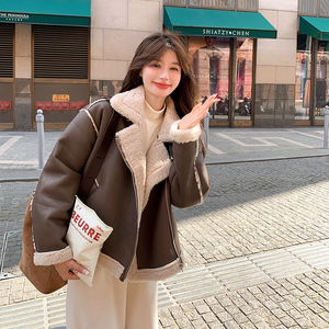 【现货】美拉德机车风PU皮羊羔毛皮毛一体232-P185-K278