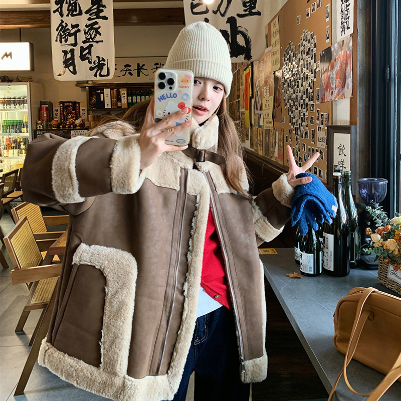 【现货】磨砂雪花扎染皮皮毛一体外套505-P185-K278,女装皮草,浙宝113