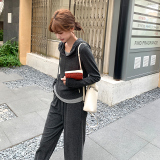 深灰色休闲运动女春秋2025新款连帽长袖卫衣阔腿裤长裤，女装运动套装，浙宝113