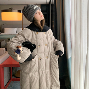 超好看针织连帽中长款羽绒服女冬2025新款设计感炸街白鸭绒厚外套图片