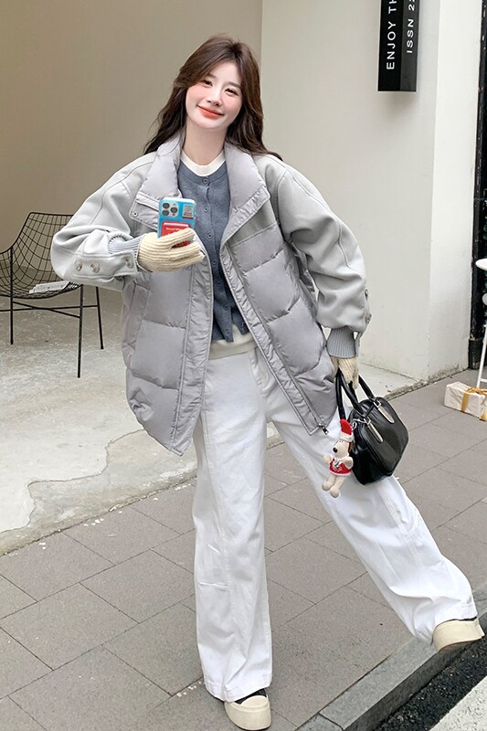 高级感拼接羽绒服女2025冬季新款学院风减龄加厚保暖白鸭绒短外套,女装羽绒服,浙宝113