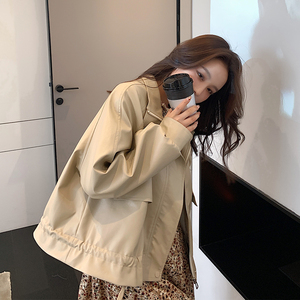 21春装新款杏色短款宽松皮衣夹克006-8866-p135-k188图片