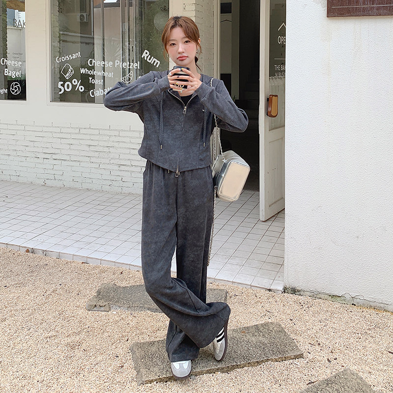 深灰色卫衣运动套装女秋季2024新款韩系显瘦松弛感休闲长裤两件套,女装套装/套裙,浙宝113
