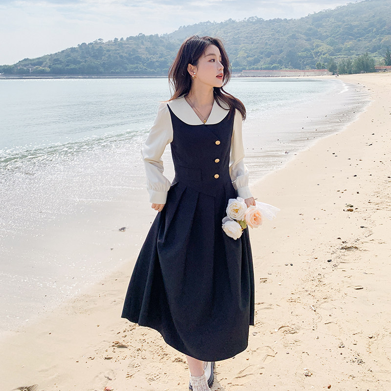 日系学院风娃娃领连衣裙女夏2025新款梨形身材显瘦微胖女生长裙子，女装连衣裙，浙宝113