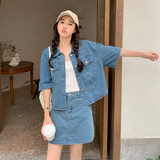 【现货】牛仔上衣+防走光短裙两件套套装851-P125-K178，女装套装/套裙，浙宝113