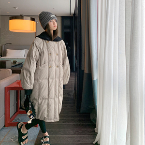超好看针织连帽中长款羽绒服女冬2025新款设计感炸街白鸭绒厚外套图片