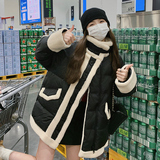 独特超好看羊羔毛拼接羽绒服女冬2025新款小众设计感炸街机车外套，女装羽绒服，浙宝113