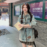 美式复古贴布浅色牛仔外套女春秋新款小个子休闲网红炸街宽松夹克，女装短外套，浙宝113
