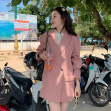 粉色条纹西装外套女2025春季新款小个子炸街洋高级感洋气百搭西服，女装西装，浙宝113