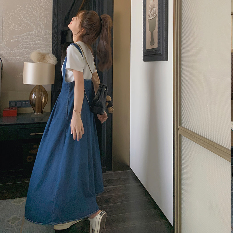 蓝色复古牛仔连衣裙套装女2025年秋季新款慵懒风衬衫背心裙两件套,女装连衣裙,浙宝113
