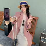粉色条纹西装外套女2025春季新款小个子炸街洋高级感洋气百搭西服，女装西装，浙宝113