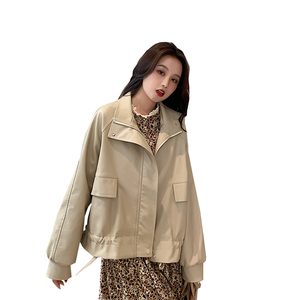 杏色皮衣外套女短款女春秋新款韩版宽松chic小个子港风PU皮夹克图片