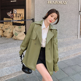 复古绿色皮衣外套女2024年秋季新款高级感港风气质显瘦中长款风衣，女装皮衣，浙宝113