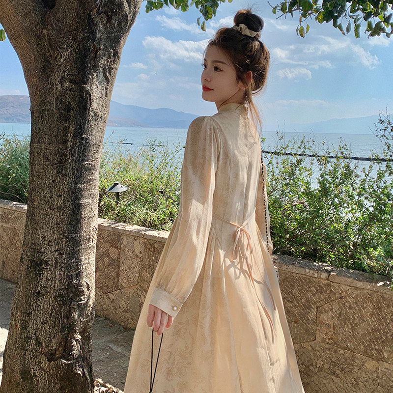 新中式改良旗袍连衣裙女春装新款高级感温柔风气质收腰显瘦长裙潮,女装连衣裙,浙宝113