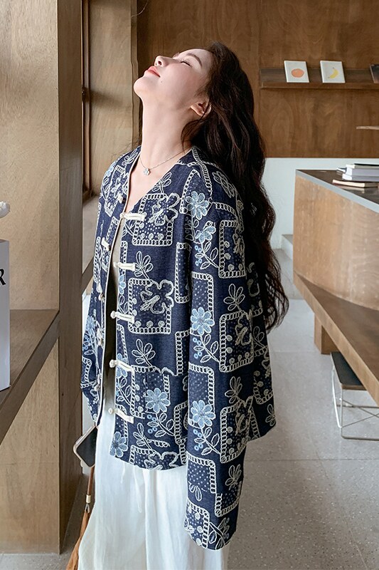 新中式国风盘扣外套女春季2025新款韩版圆领百搭显瘦宽松时髦上衣,女装短外套,浙宝113