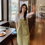 韩系减龄牛油果绿背带裙女夏2025春秋季新款设计感宽松吊带连衣裙，女装连衣裙，浙宝113
