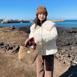 韩版学院风毛绒拼接羽绒服女2025冬季新款加厚显瘦保暖白鸭绒外套，女装羽绒服，浙宝113