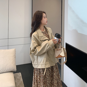 21春装新款杏色短款宽松皮衣夹克006-8866-p135-k188图片