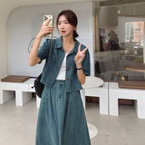 通勤风牛仔半身裙套装女2024夏新款小个子穿搭减龄上衣裙子两件套，女装套装/套裙，浙宝113