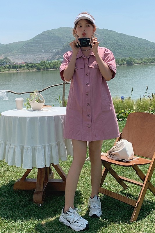 【新款】工装风单排扣衬衫裙841-P105-K158,女装连衣裙,浙宝113