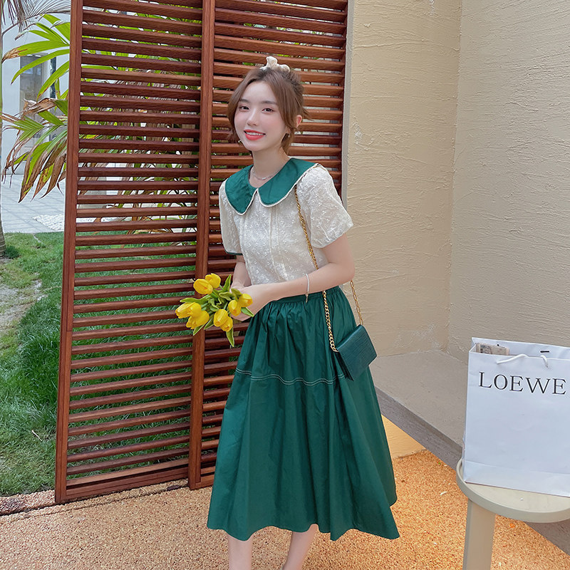 娃娃领上衣女夏配半身裙两件套女夏2025新款小清新甜美连衣裙套装,女装套装/套裙,浙宝113