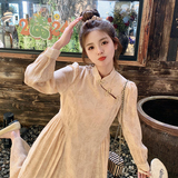 新中式改良旗袍连衣裙女春装新款高级感温柔风气质收腰显瘦长裙潮，女装连衣裙，浙宝113