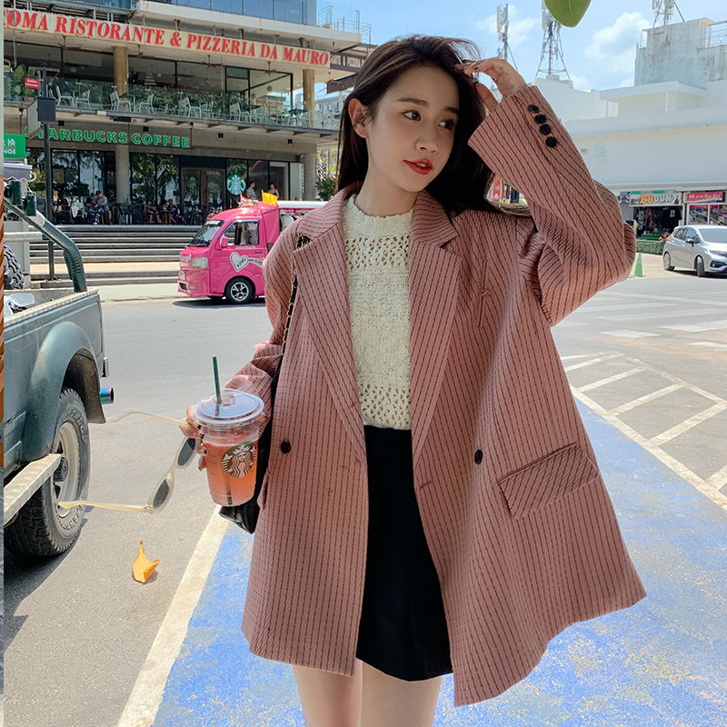 粉色条纹西装外套女2025春季新款小个子炸街洋高级感洋气百搭西服，女装西装，浙宝113