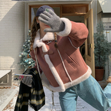 【现货】安可拉红麂皮绒拼兔貂毛皮毛一体235-P175-K248，女装派克服，浙宝113